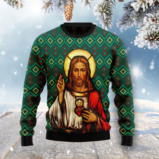 Jesus HZ100507 Ugly Christmas Sweater unisex womens & mens, couples matching, friends, funny family sweater gifts (plus size available)