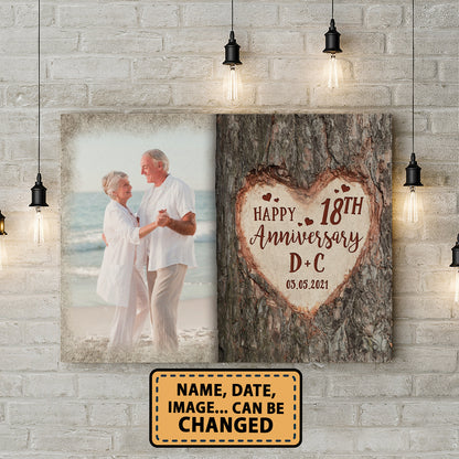 Happy 18th Anniversary Tree Heart Custom Image Personalized Canvas