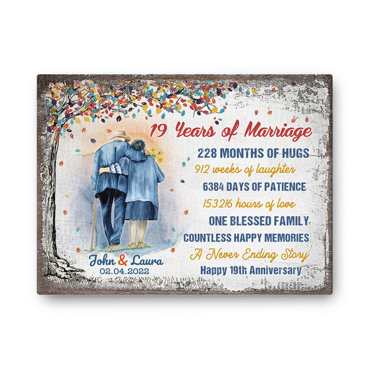 19 Years Of Marriage Tree Colorful Personalizedwitch Canvas