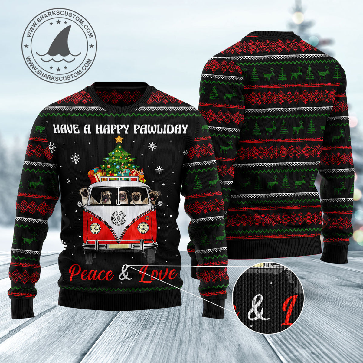 Pug Dogs Carrying Gift Christmas On The Red Car HZ102112 Ugly Christmas Sweater