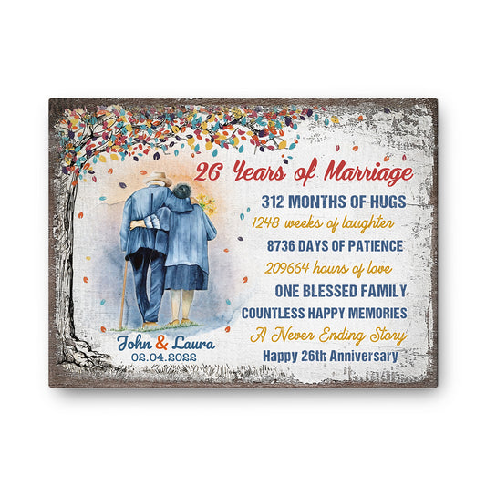 26 Years Of Marriage Tree Colorful Personalizedwitch Canvas