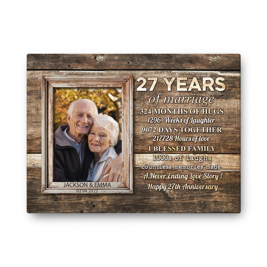 27 Years Of Marriage Custom Image Anniversary Canvas