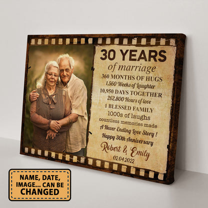 Happy 30th Anniversary 30 Years Of Marriage Film Anniversary Canvas