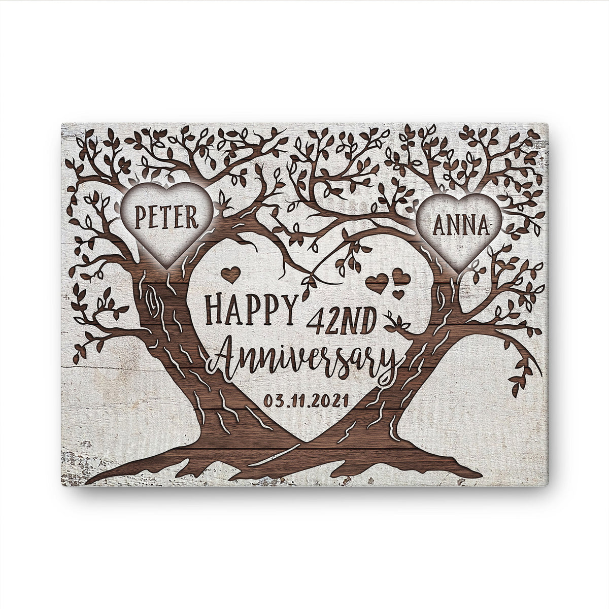 Happy 42nd Anniversary Tree Heart Anniversary Personalized Canvas