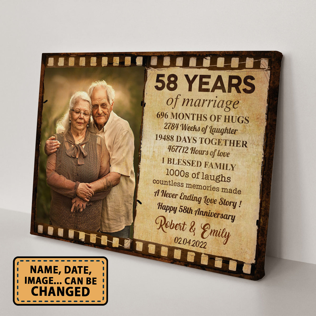 Happy 58th Anniversary 58 Years Of Marriage Film Anniversary Canvas