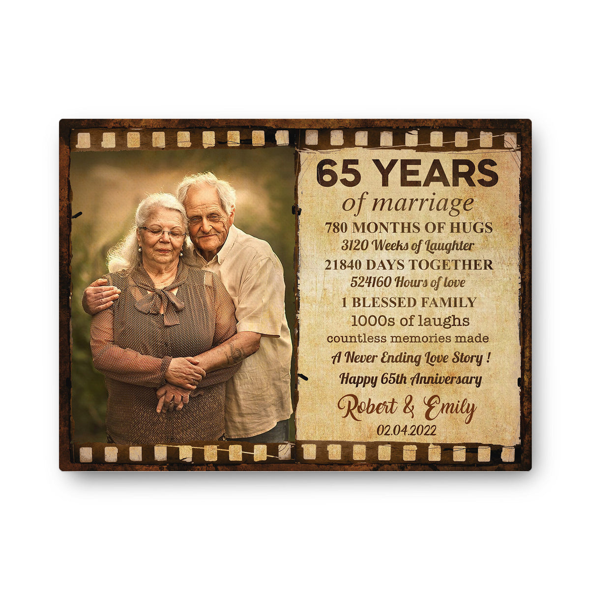 Happy 65th Anniversary 65 Years Of Marriage Film Anniversary Canvas