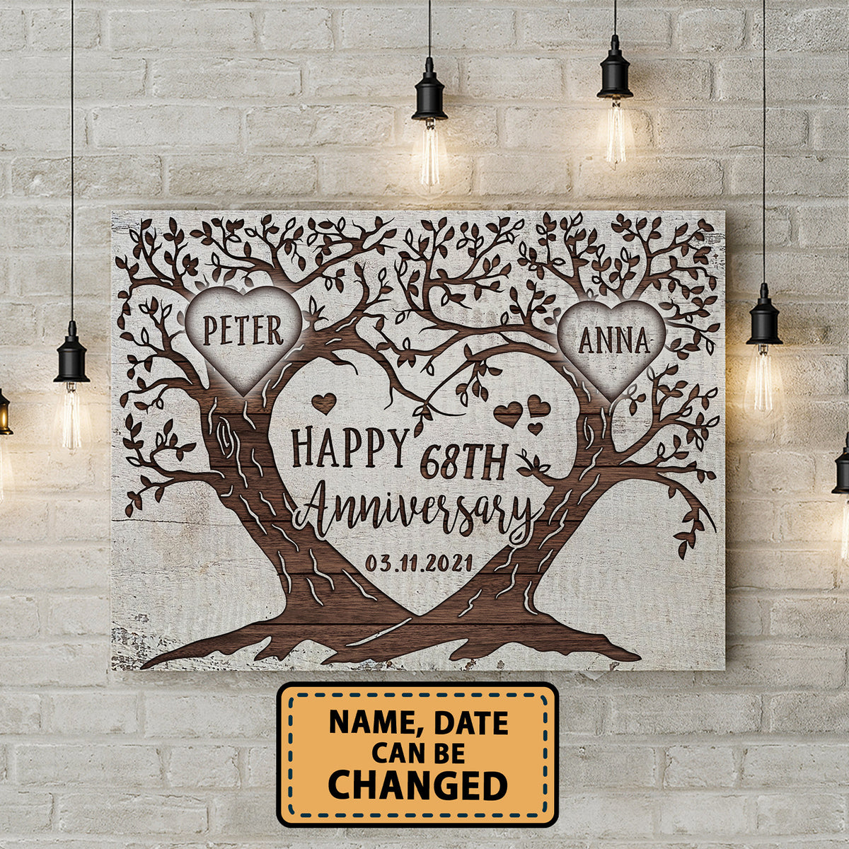 Happy 68th Anniversary Tree Heart Anniversary Personalized Canvas