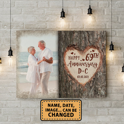 Happy 69th Anniversary Tree Heart Custom Image Canvas