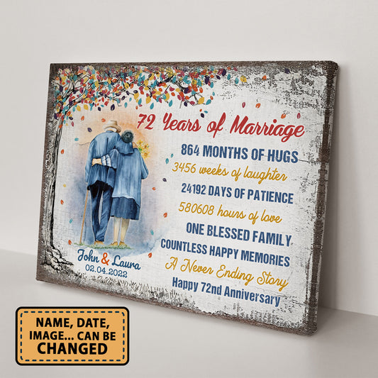 72 Years Of Marriage Tree Colorful Personalizedwitch Canvas