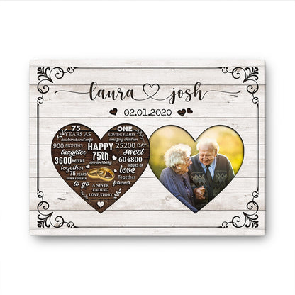 Happy 75th Anniversary As Husband And Wife Anniversary Canvas
