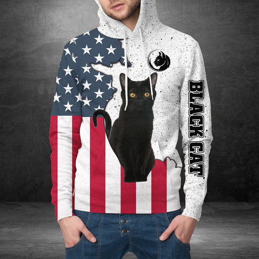 Black Cat US Flag G51113 - All Over Print Unisex Hoodie