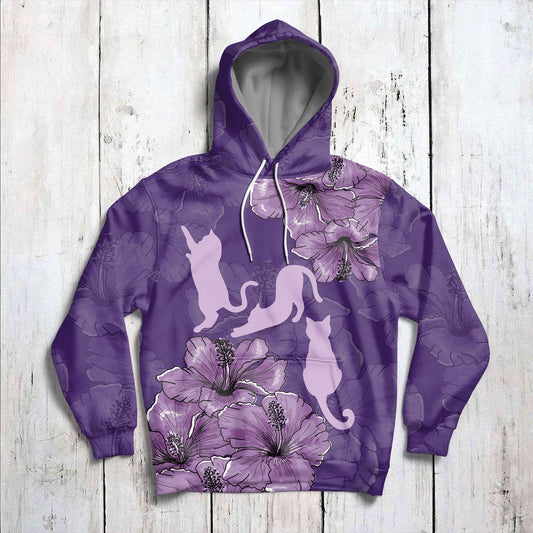 Purple Hibiscus Cat G5121 unisex womens & mens, couples matching, friends, cat lover, cat mom, funny family sublimation 3D hoodie christmas holiday gifts (plus size available)