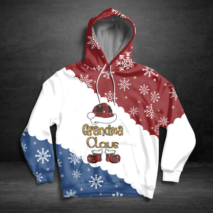 Grandma Claus G51130 unisex womens & mens, couples matching, friends, funny family sublimation 3D hoodie christmas holiday gifts (plus size available)