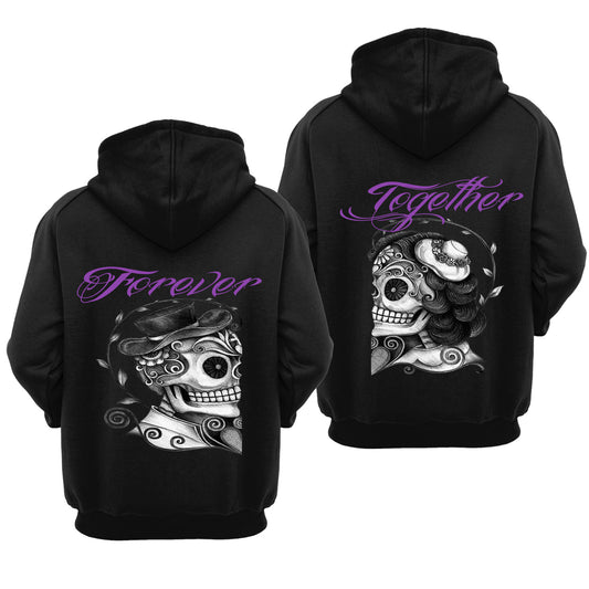 Skull Couple Black Kiss Forever Together Valentine Gift Couple Matching Hoodie