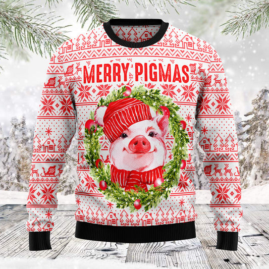 Merry Pigmas TG5122 unisex womens & mens, couples matching, friends, pig lover, funny family ugly christmas holiday sweater gifts (plus size available)
