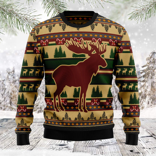 Moose Pattern TG51130 unisex womens & mens, couples matching, friends, moose lover, funny family ugly christmas holiday sweater gifts (plus size available)