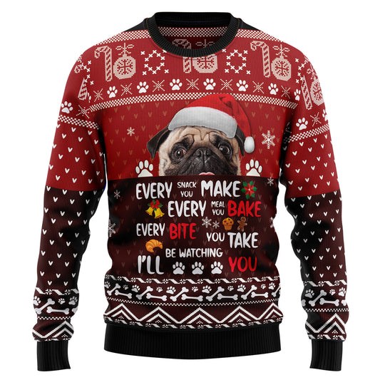 Pug Will Be Watching You T2910 Ugly Christmas Sweater