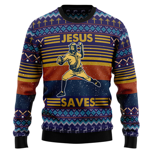 Baseball Jesus Save T1811 Ugly Christmas Sweater