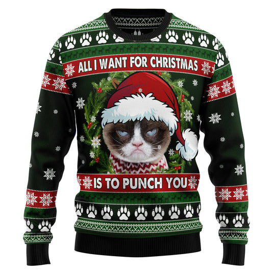 Grumpy Cat Punch You TY2010 Ugly Christmas Sweater