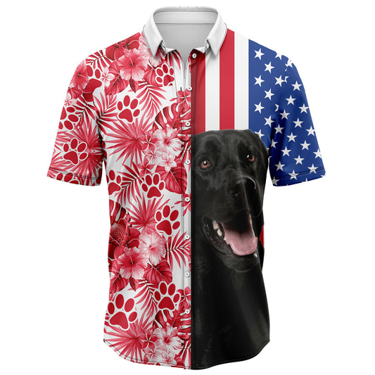 Black Labrador Retriever USA and Tropical D2307 Hawaiian Shirt