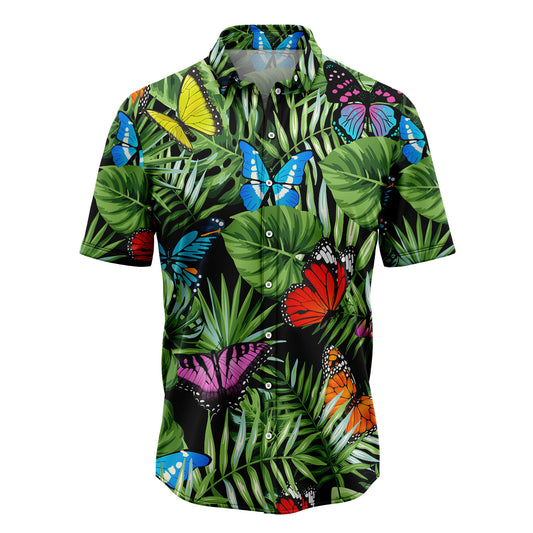 Butterfly Green Tropical Leaves G5702 Hawaiian Shirt