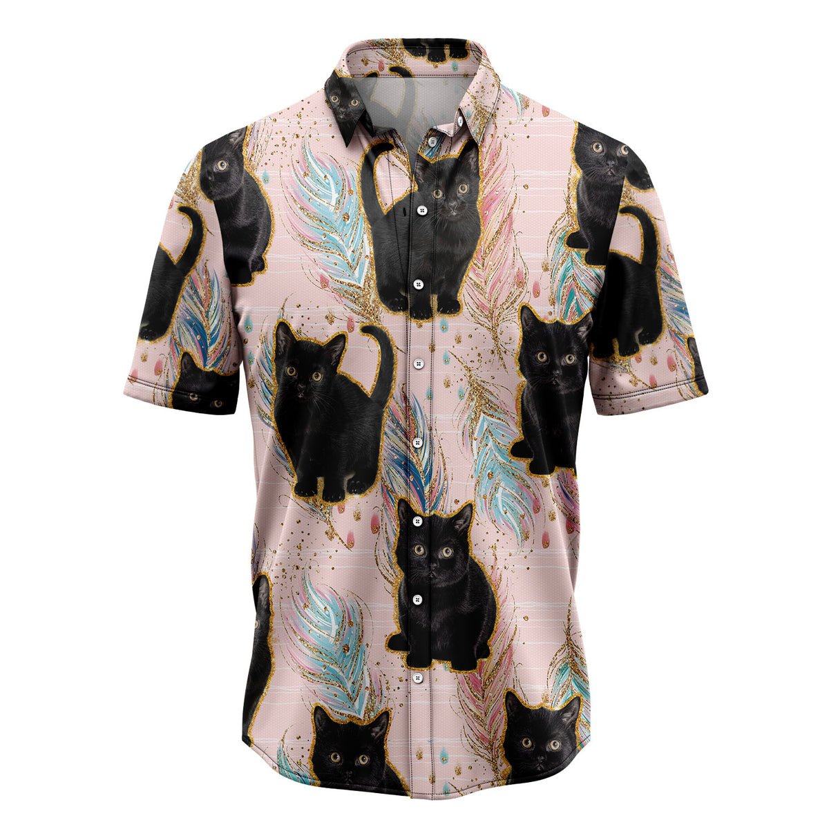 Black Cat Boho Feather H5805 Hawaiian Shirt