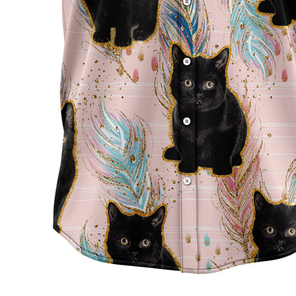 Black Cat Boho Feather H5805 Hawaiian Shirt