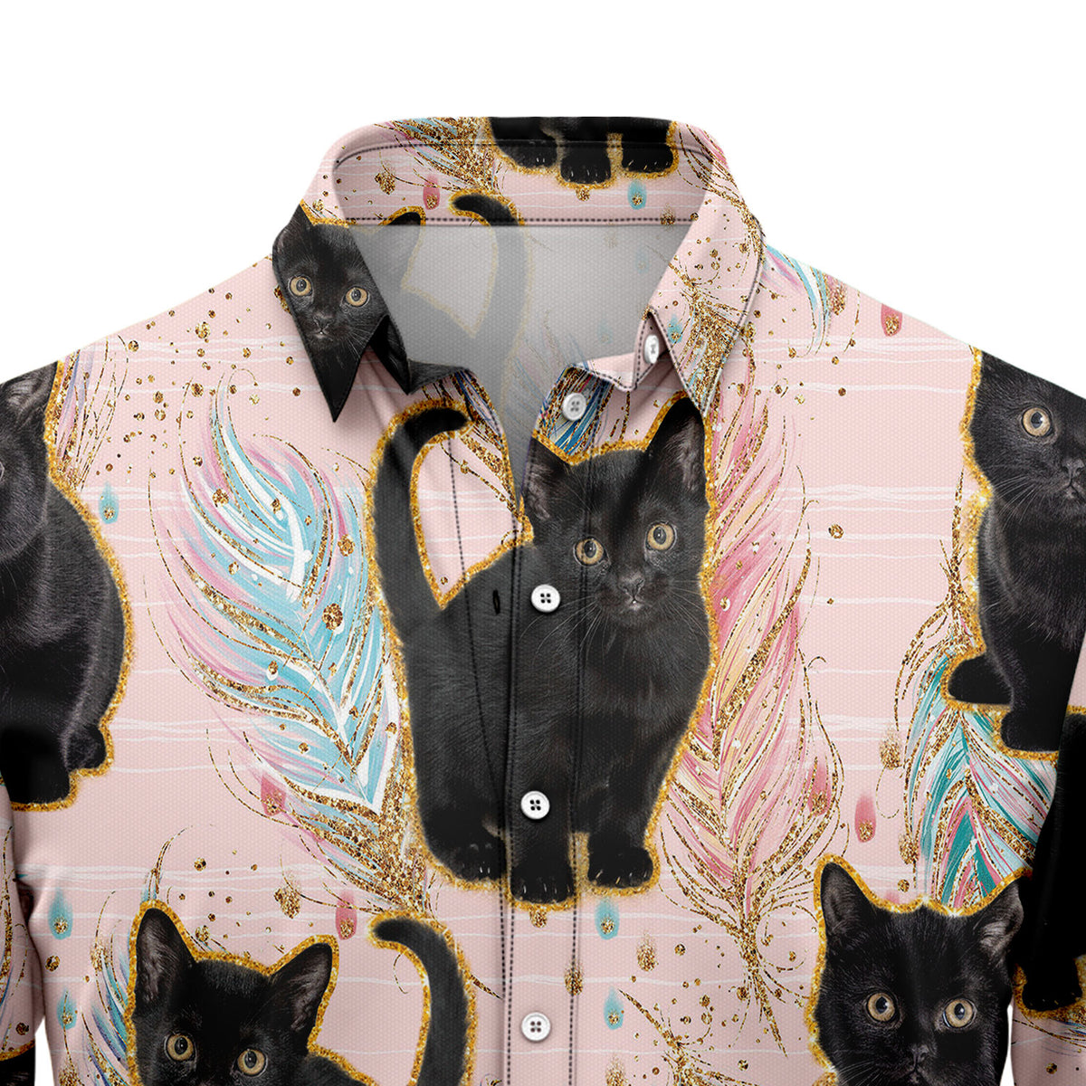 Black Cat Boho Feather H5805 Hawaiian Shirt