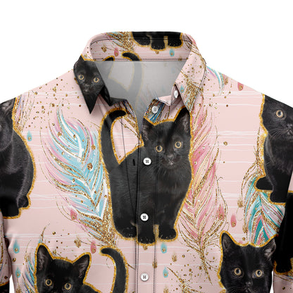 Black Cat Boho Feather H5805 Hawaiian Shirt