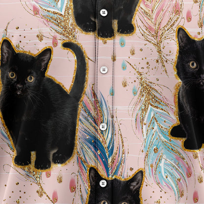 Black Cat Boho Feather H5805 Hawaiian Shirt