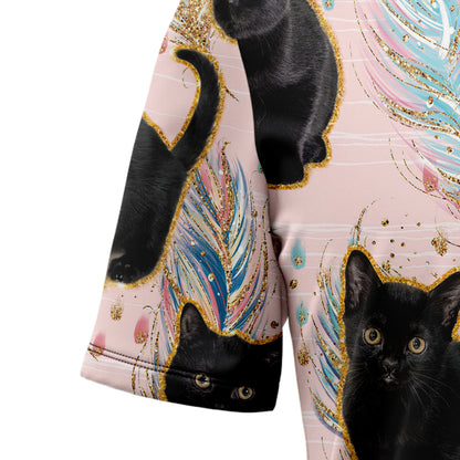 Black Cat Boho Feather H5805 Hawaiian Shirt