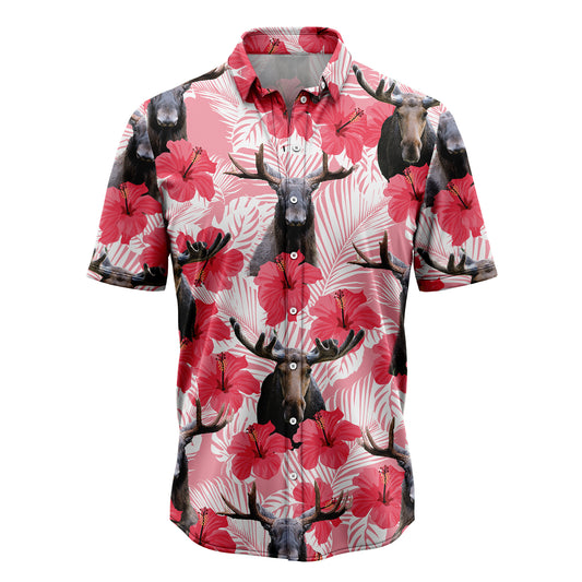 Moose Tropical Flowers Hibiscus H137053 Hawaiian Shirt