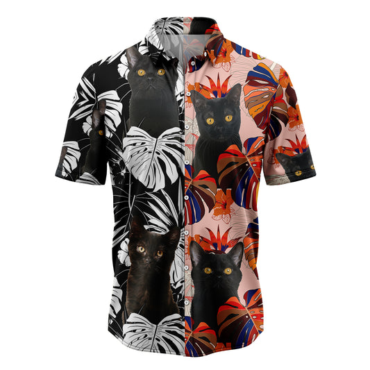 Black Cat Floral T1307 Hawaiian Shirt