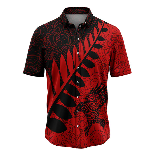 Raven Viking Leaf Red & Black Pattern T3007 Hawaiian Shirt