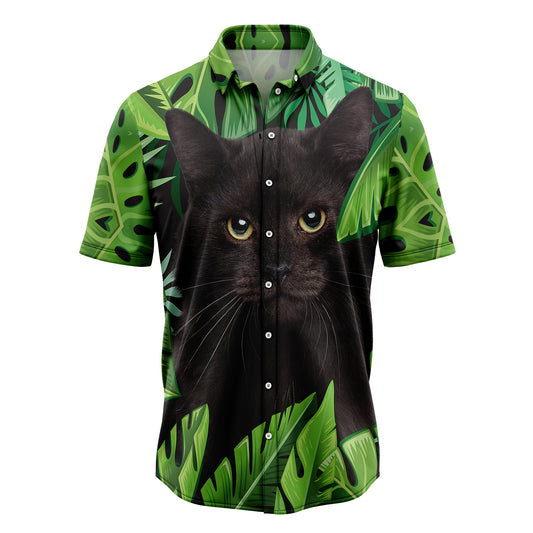 Black Cat Palm Leaves T1007 Hawaiian Shirt