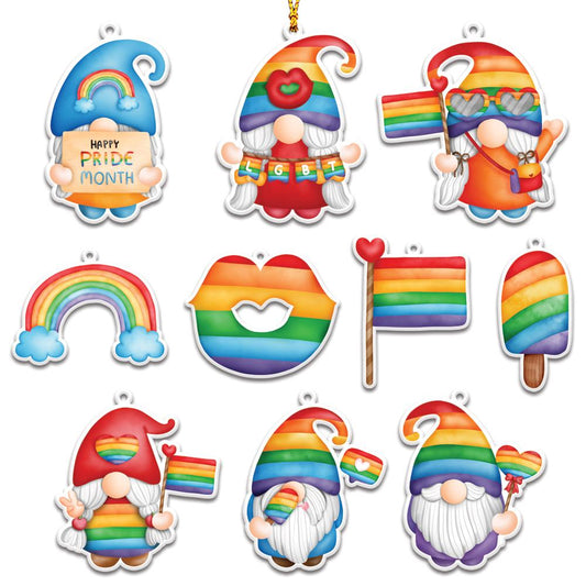 LGBT Pride Adorable Gnomes Personalizedwitch Christmas Ornaments Set