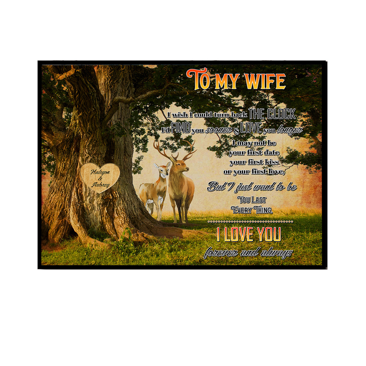 Custom happy Valentines day gifts, ideas for him, her with personalized name for my wall art Poster boards prints - Deer Couple Tree TG514 - PersonalizedWitch