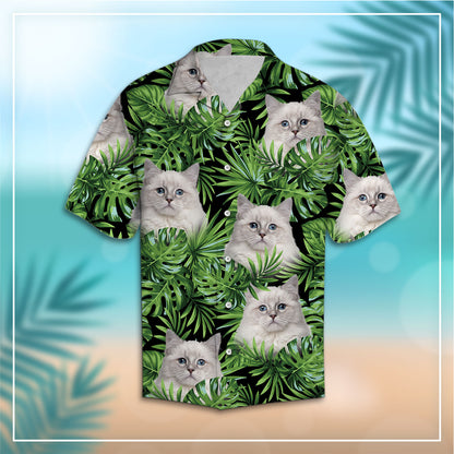 Custom Photo Cat Green Tropical Leaves - Hawaiian Shirt