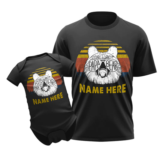Happy Fathers Day New Dad Papa & Baby Bear Custom Matching Outfit