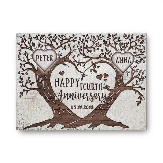 Happy 4th Anniversary Tree Heart Anniversary Canvas Valentine Gifts