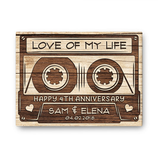 Happy 4th Anniversary Audio Cassette Anniversary Canvas Valentine Gifts