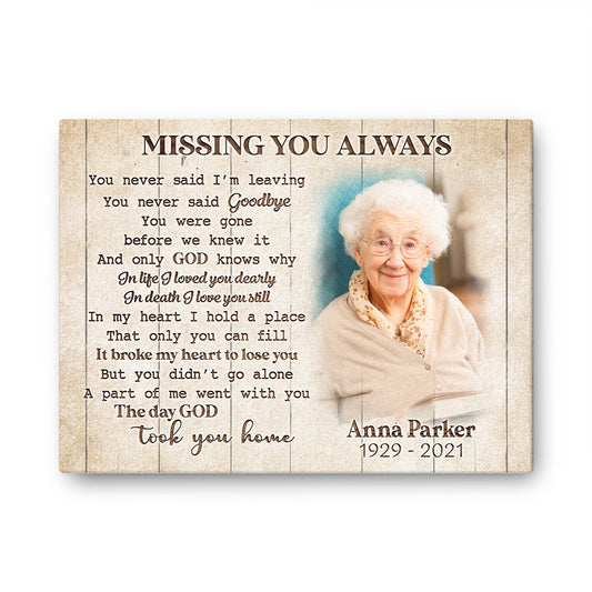 Missing You Always Memorial Custom Image Personalized Canvas