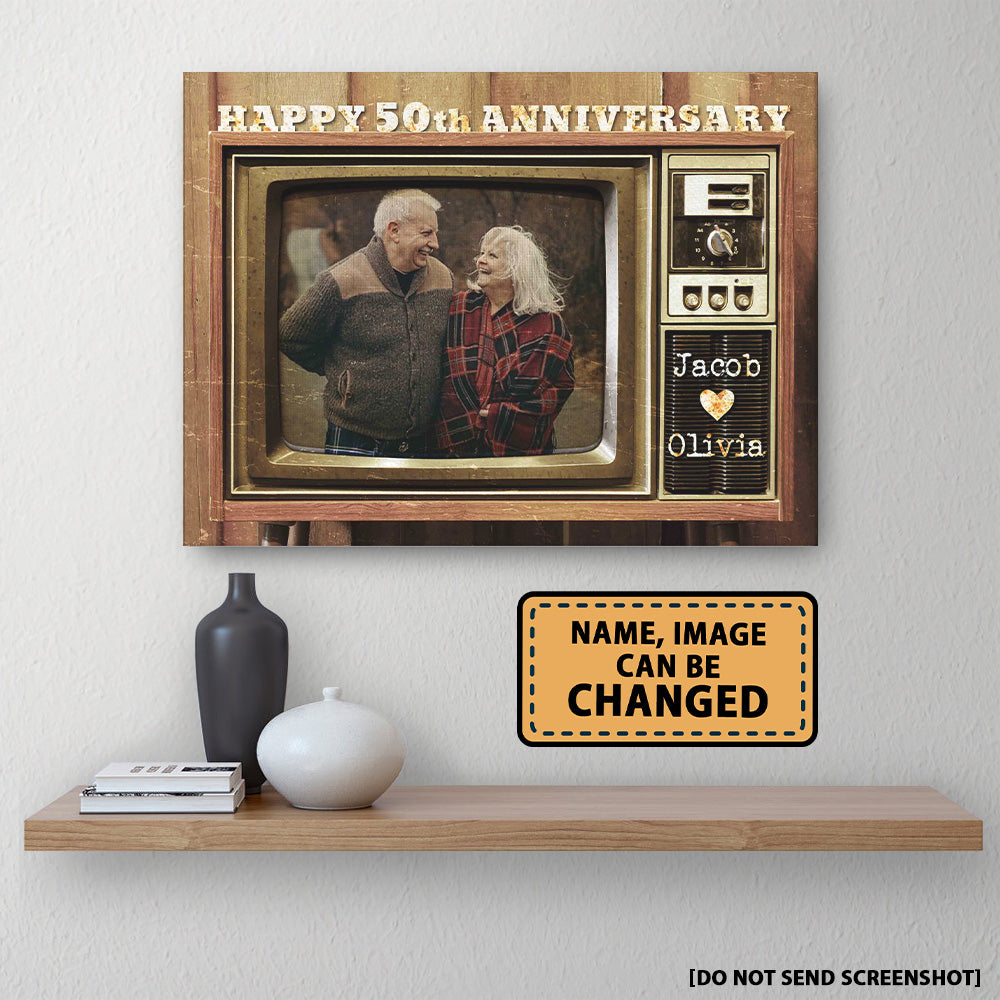 Happy 50th Anniversary Old Television Custom Image Canvas