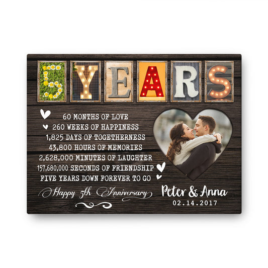5 Years Happy 5th Anniversary Custom Image Canvas