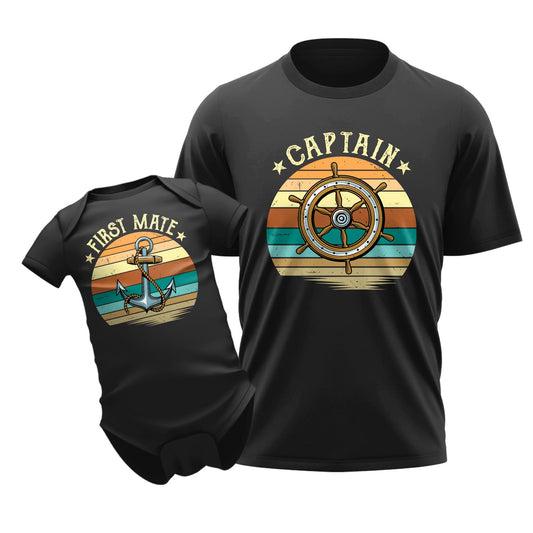 Funny Captain & First Mate Dad Daughter & Son Father's Day Matching Outfit