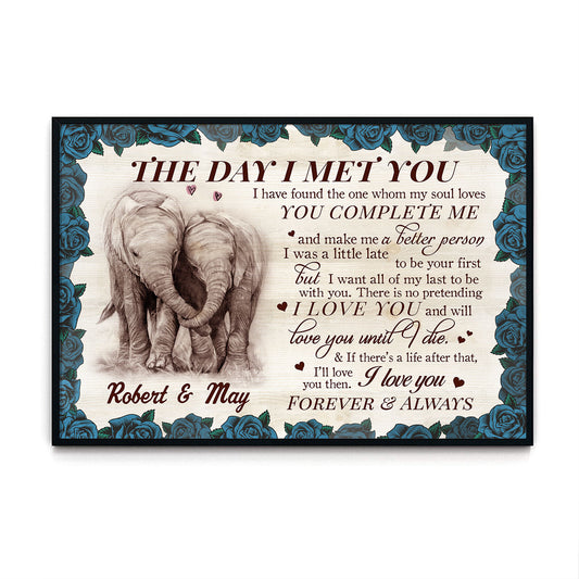 The Day I Met You Elephant Couple Anniversary Personalized Poster
