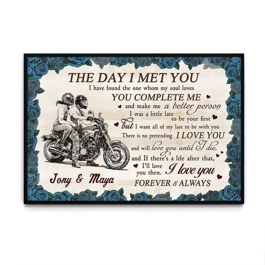 The Day I Met You Motorcycle Couple Anniversary Personalized Poster
