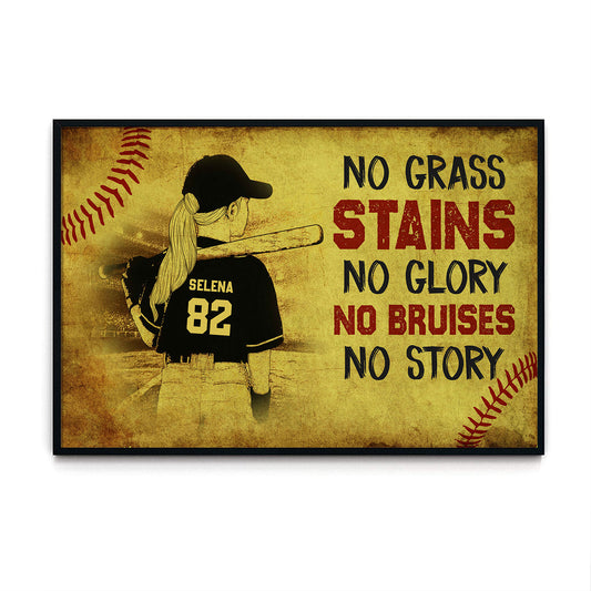 No Grass Stains No Glory Softball Personalized Poster