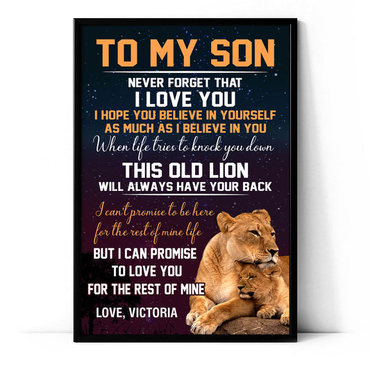 To My Son Never Forget That I Love You Lion Personalized Poster