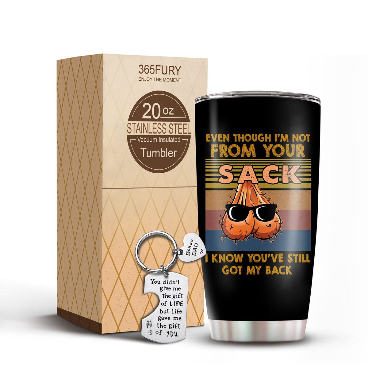 Life Gave Me The Gift Of You Bonus Dad Funny Tumbler & Keychain Set